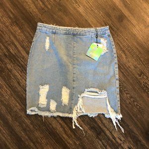 Missguided Ripped Denim Skirt